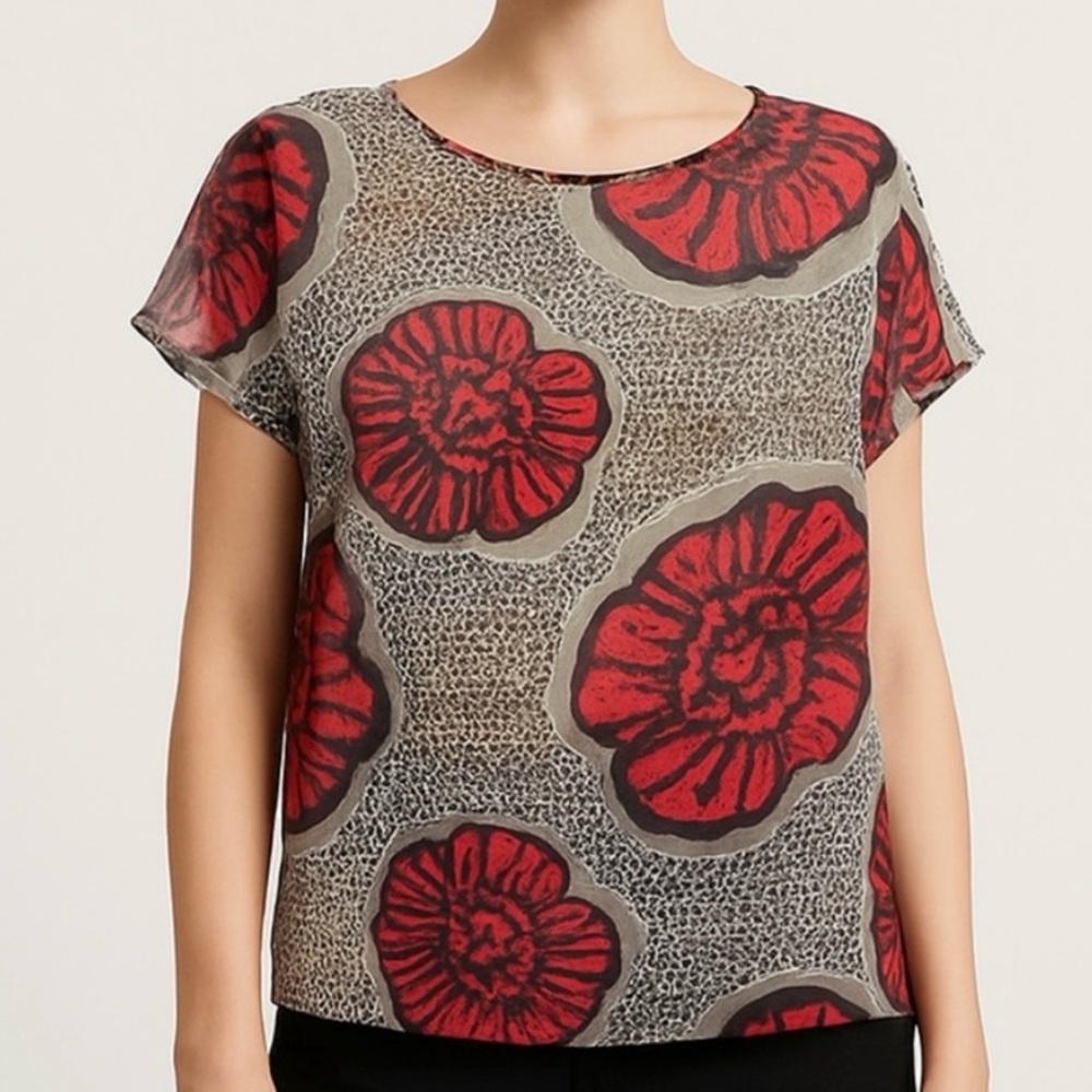 MOSCHINO Cheap & Chic Sheer Floral Heart Print Blouse Sz 8 NWOT Flirty Designer